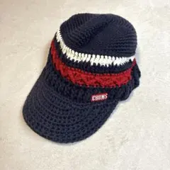 子供用CHUMS ストライプニット帽 ネイビー