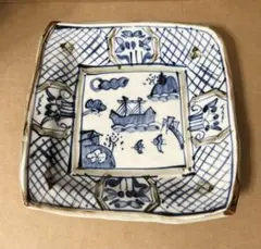 染付 船絵 大皿 四方皿 スクエア角皿