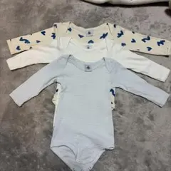 プチバトー 長袖ボディスーツ 3枚セット 12M