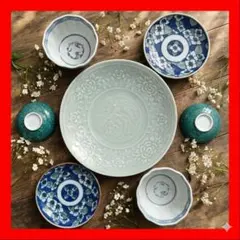 a265 7枚セット 印判皿 染付皿 伊万里焼 アンティーク コーディネート 器