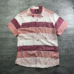 Quiksilver 半袖シャツ ボーダー レーヨン混 アメカジ Mのサムネイル