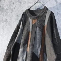 【アースカラー 長袖 ニットセーター】茶色 M〜 立体 3D 　 　 日本製