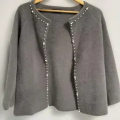 【美品】TRUBE パール付き シャギーニット カーディガン エコファー
