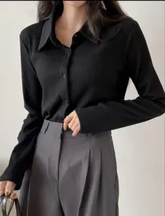 SHEIN リブニット カーディガン ブラック XL