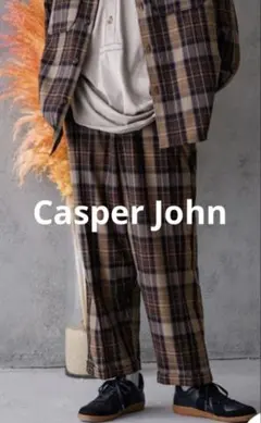 Casper John チェックイージーパンツ ブラウン モード