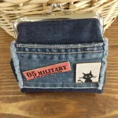 ハンドメイド リメイク デニム がま口