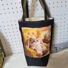 縦長トートバックパネル猫両面ハンドメイド