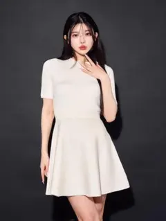 Darich DDロゴフレアニットミニワンピース white