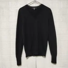 ユニクロ (S)　エクストラファインメリノ Vネックセーター　ブラック