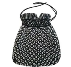 黒×白　ドット巾着バッグ　ミニビーズバッグ　パーティバッグ　可愛い　結婚式