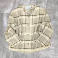 80s レトロ サマージャケット ノーカラー チェック ショート丈 古着女子のサムネイル