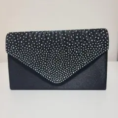 【美品】黒のラインストーンクラッチバッグ