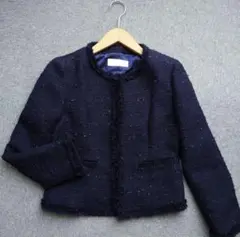美品　ボールジィ　トゥモローランド　ツイードノーカラージャケット　ネイビー　38