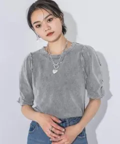 JEANASIS フリル付きグレー半袖Tシャツ　Ｆサイズ