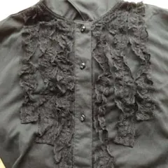 シースルーフリル付き黒シャツワンピース