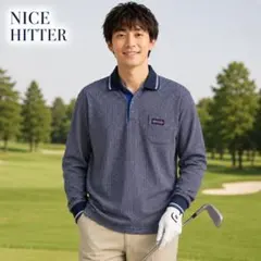 NICE HITTER ゴルフウェア シャツ 半袖 襟付き 日本製 ネイビー M