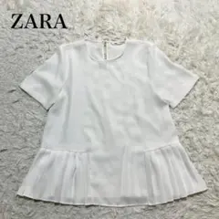 ZARA ザラ　半袖シャツ M プリーツブラウス　オフィスカジュアル　ホワイト
