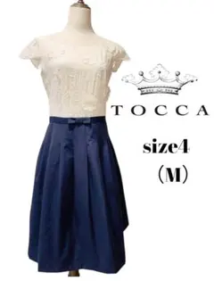 TOCCA トッカ フラワーレース　刺繍　切り替え　ワンピース　リボン　M