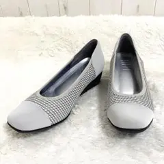 〖極美品〗フィットフィット パンプス バイカラー 編み込み スクエアトゥ 撥水