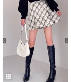 GRL ダイヤチェック柄ツイードフレアミニスカート mei37