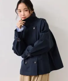 VIS ショートトレンチコート/UVケア・撥水・花粉ガード ネイビー