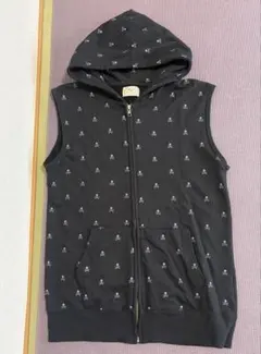 スカル柄 フード付きベスト 黒