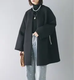 ポケットパール付きダンボールコート パールポケットコート コート 黒 Frene