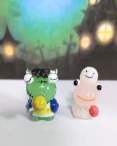 ガラス細工　ミニチュア　カエルフランケンとカエルお化け