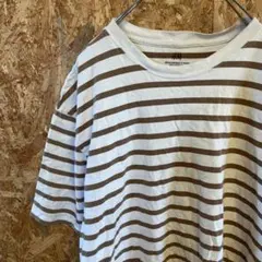 AE10151 H&M 半袖Tシャツ ブラウン ボーダー メンズ L ポスのサムネイル