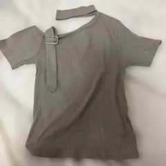 グレー 片肩デザイン 半袖トップス