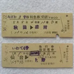 硬券切符 たざわ/いわて【特急券/急行券2枚セット】のサムネイル