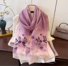 スカーフ　ストール　ショール　大判　シースルー　花柄刺繍　レディース