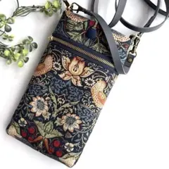 《ハンドメイド》スマホポーチ＆持ち手&ショルダー紐付♡ウイリアムモリス(ブルー)