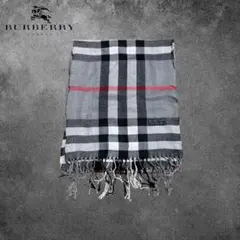 【O39】英国製Burberrysロンドンラムウールノバチェックマフラーグレー