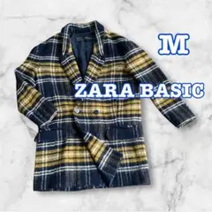 ZARA BASIC 黄色チェックコート　ダブルブレスト M ロングロート