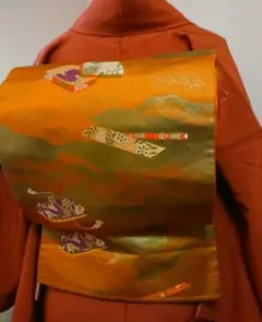 セミアンティーク帯リサイクル帯リサイクル袋帯 笛柄楽器柄 文箱 アンティーク着物