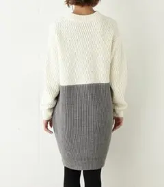 SLYバイカラーポケット付ニットワンピ アイボリー×グレー 2