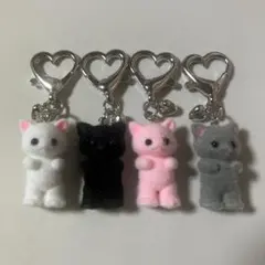 猫 ネコ チャーム ハート キーホルダー 4色1セット