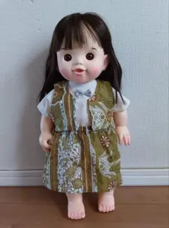 ハンドメイド品 ぽぽちゃんサイズお人形服 スモック•ズボン•帽子セット