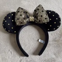 ディズニー カチューシャ ブラック ゴールド ドット
