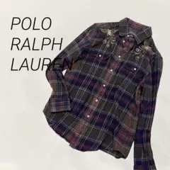 ポロラルフローレン　刺繍 　チェックシャツ　綿　コットン100% 　長袖