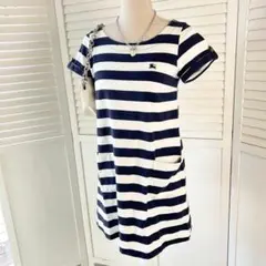 BURBERRY BLUE LABEL ボーダーワンピ バックリボン 金ボタン