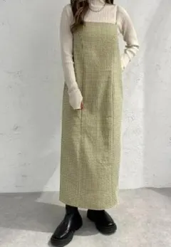 グリーンチェック キャミワンピース ロング丈