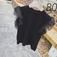 カワイイ♡袖レースTシャツ♪黒 シンプル キッズ 子ども服 女の子 インポート
