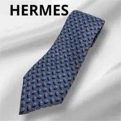 【美品 】エルメス シルク ネクタイ メンズ 総柄 ブルー系