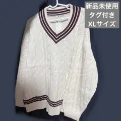 GUコットンチルデンVネックセーター メンズ XL オフホワイト 新品未使用