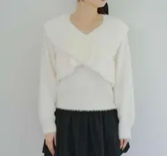 NICE CLAUP ナイスクラップ フェザークロスフリルニット オフホワイト