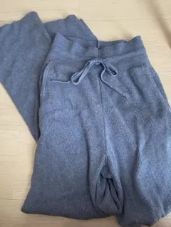 ユニクロ ウォッシャブルニットリブパンツ ブルー カジュアルパンツ