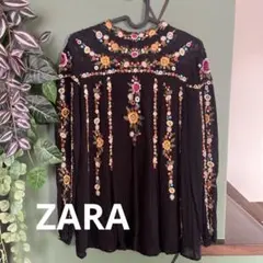 ZARAレトロ刺繍入り黒長袖シャツ
