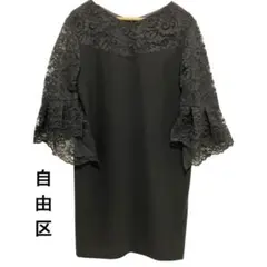 【極美品】自由区 レース切替ワンピース ブラック 38 M 結婚式 セレモニーのサムネイル